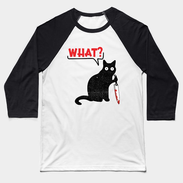 Cat What? Murderous Black Cat With Knife Baseball T-Shirt by RiseInspired